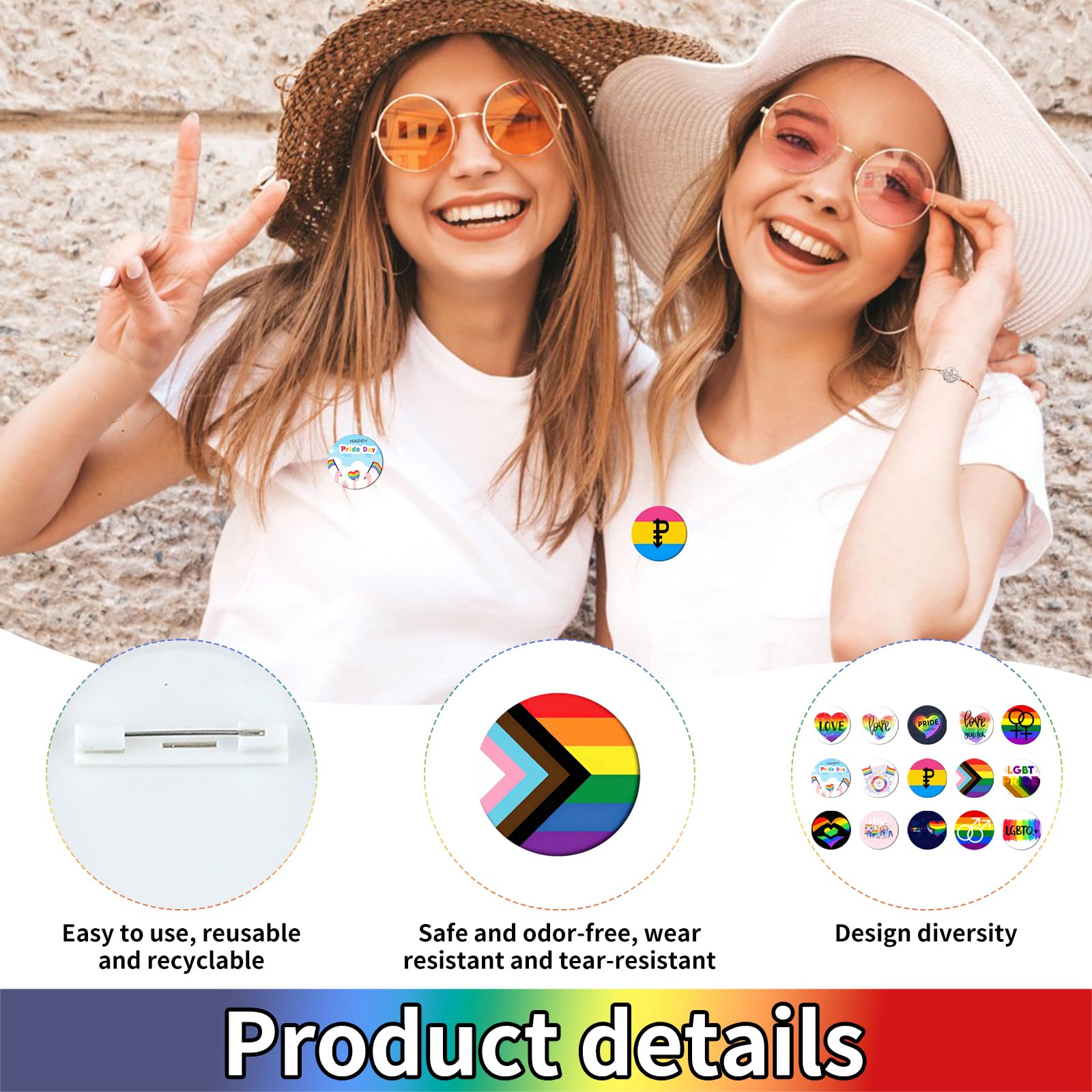 Chapas Pride LGBTQ 15 Piezas 44MM, Insignias Arcoíris LGBT, Pines Redondos de Metal, Set Broches Orgullo