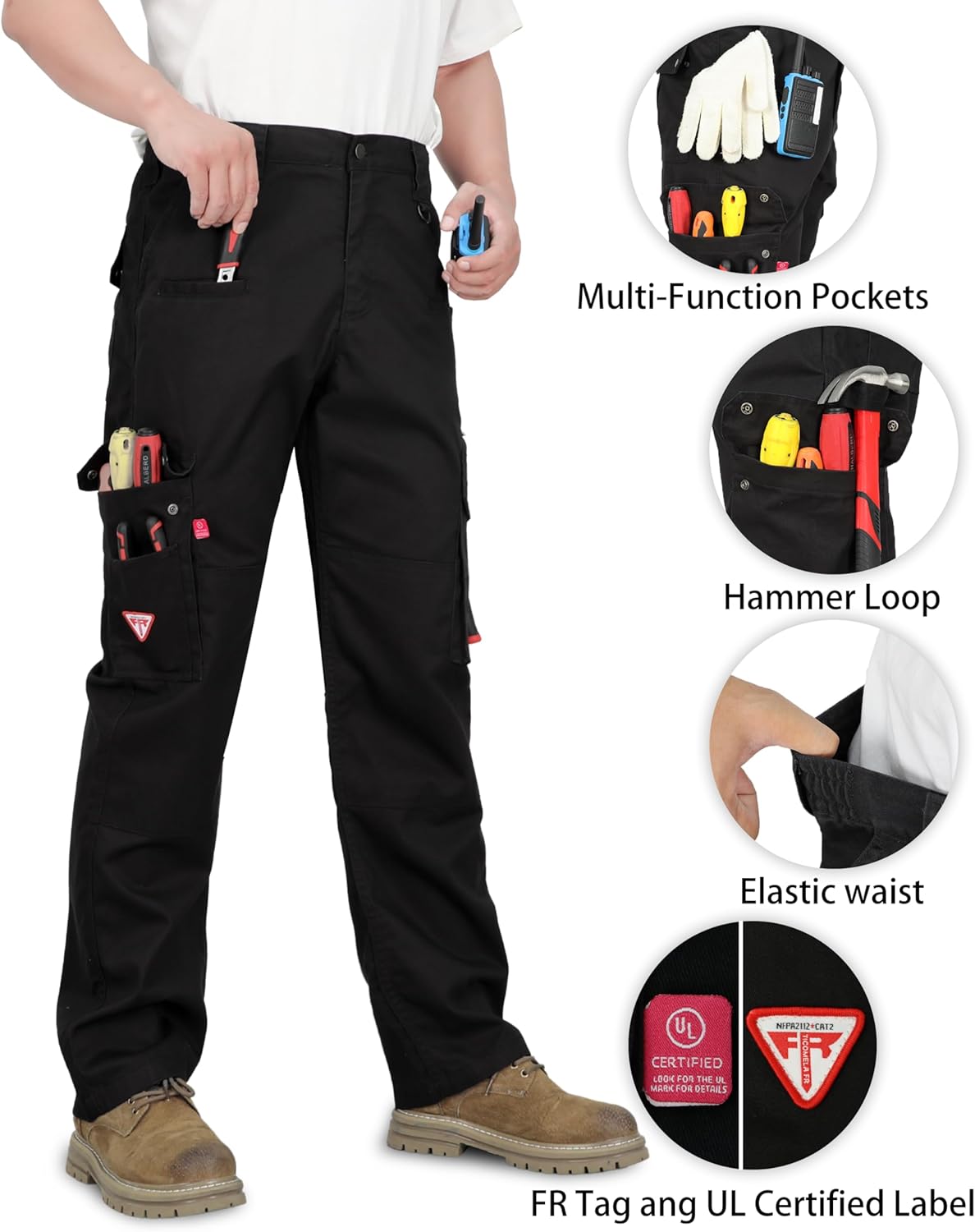 TICOMELA FR Pants for Men Flame Resistant Pants 7.5oz Lightweight (9 Pockets) Multi-Pocket Pants - Image 4