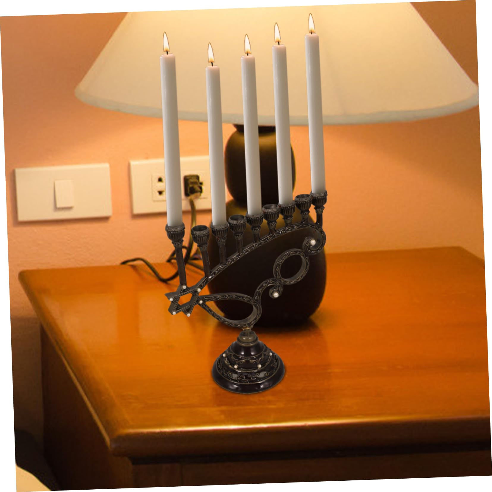 Cabilock Candelabro de Nueve Cabezas para Mesa Delicado Soporte de Vela de Decoración de Mesa Central Suministro para Hanukkah Candelabro de Escritorio