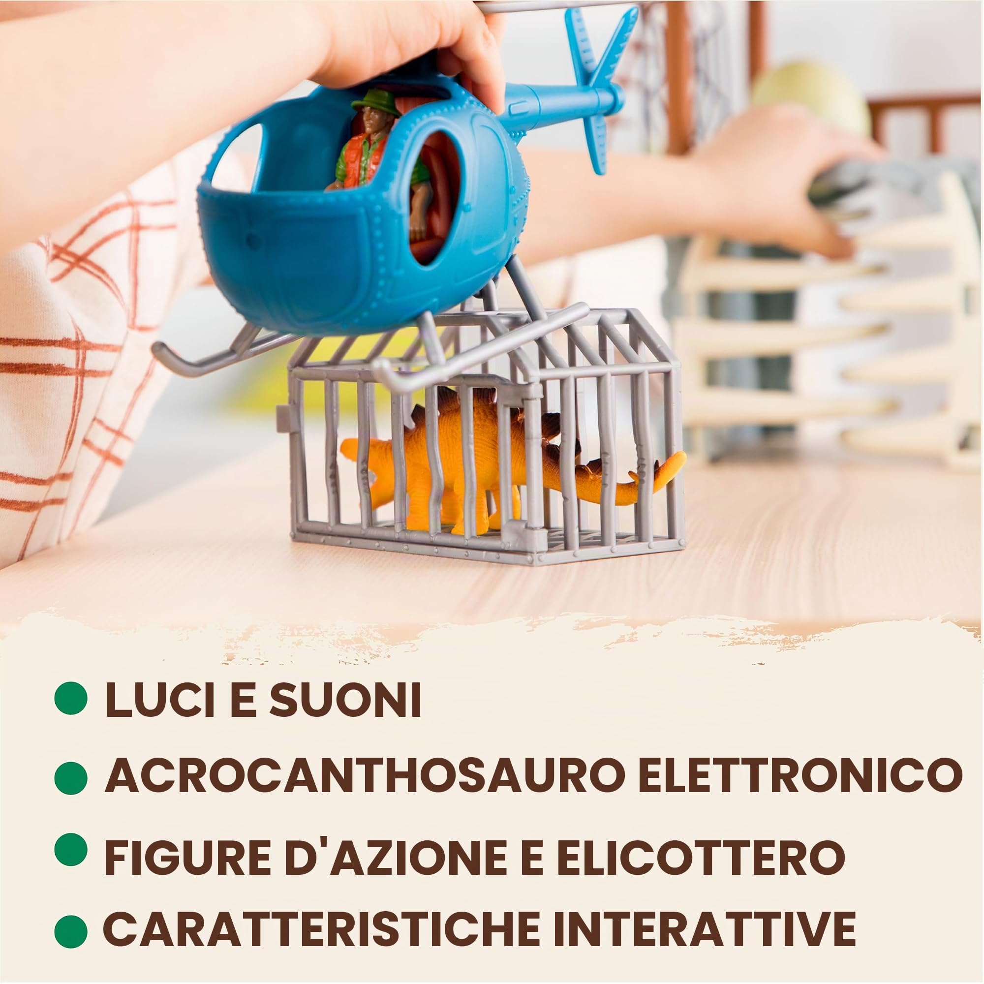 Terra by Battat Acrocanthosauro nella giungla, playset elettronico | Set da 13 con dinosauro elettronico, torre nella giungla, ponte, gabbia, elicottero, personaggio, 2 dinosauri e uovo, 3+ anni