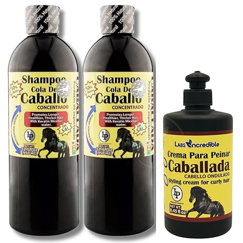 Champú Caballada paquete de 2 (32.1 fl oz cada uno) + Crema de peinado 8.5 fl oz - Fórmula de cola de caballo y biotina - Cuidado del cabello sin