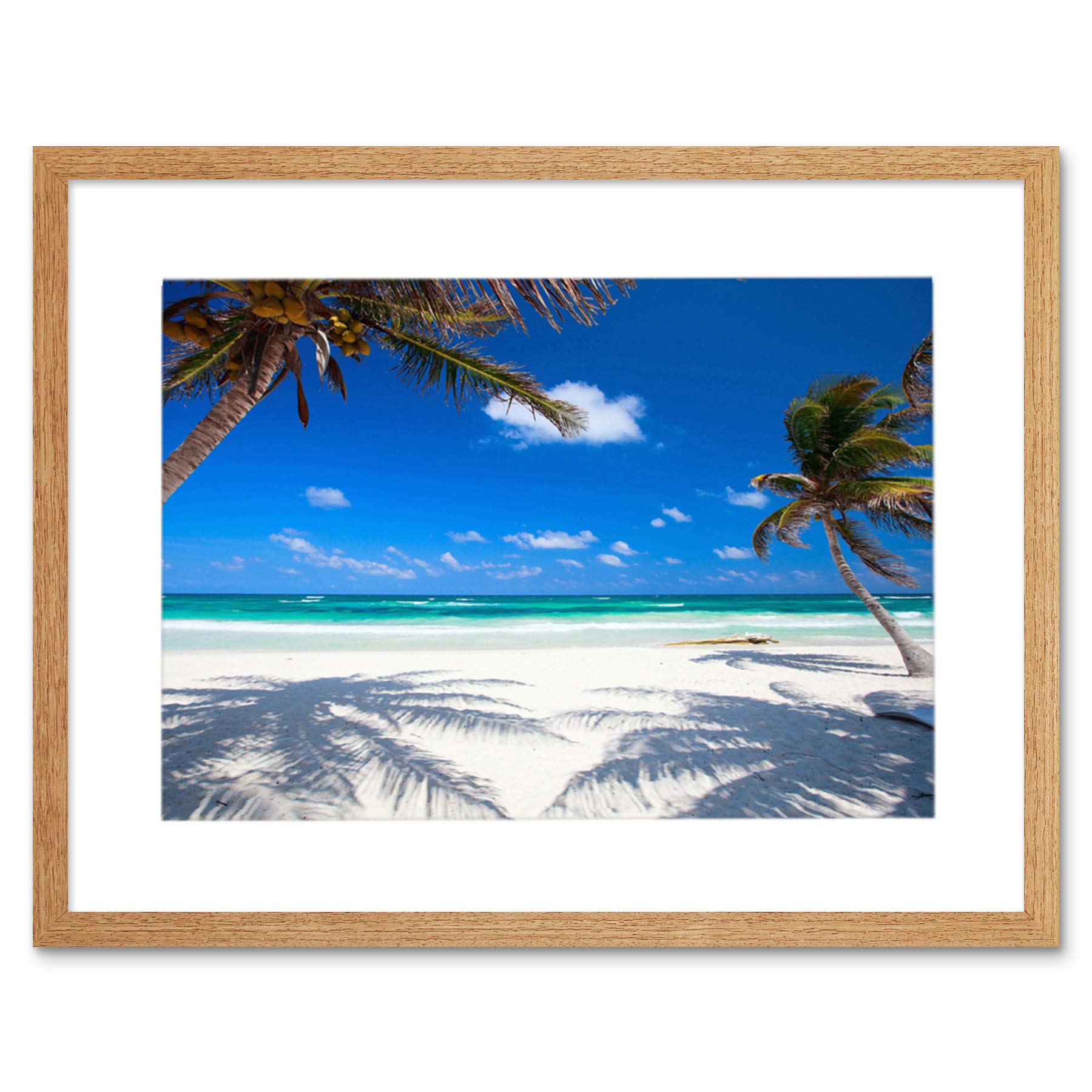Wee Blue Coo Coconut Palms Beach Caribbean Paradise Photo Picture Framed Wall Art Print