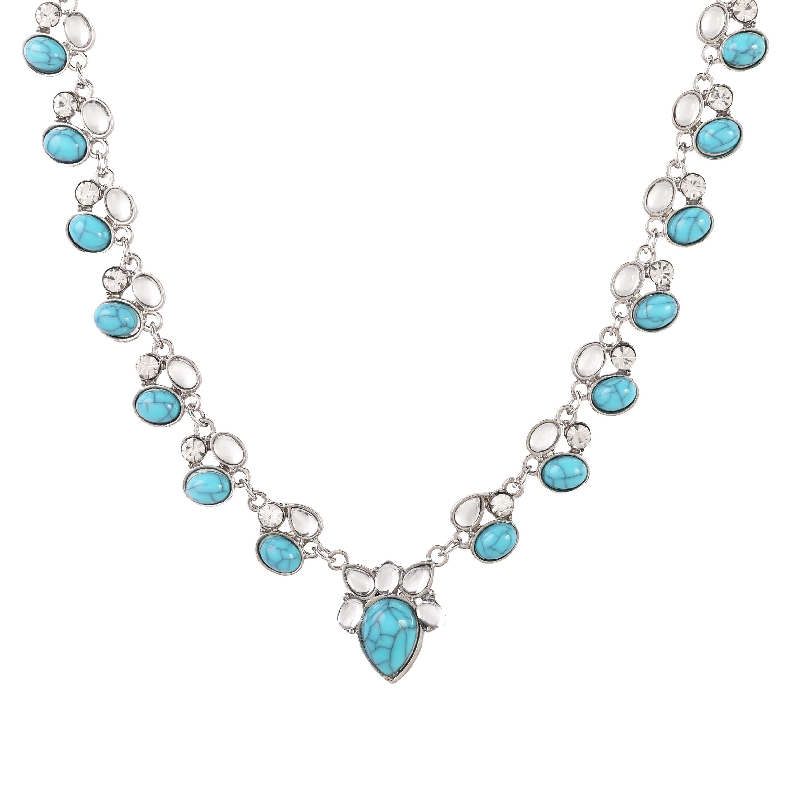 MINACHI Bohemian Beaded Necklace, Crystal Created Turquoise Flower Stone Bead Choker, Boho Vintage Jewelry Gift for Women