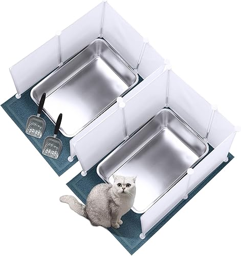 Pinkunn Juego de 2 cajas de arena grandes de acero inoxidable, incluye 2 cucharas de arena para gatos, 12 protectores contra salpicaduras y 2 disponible en Yaxa Colombia