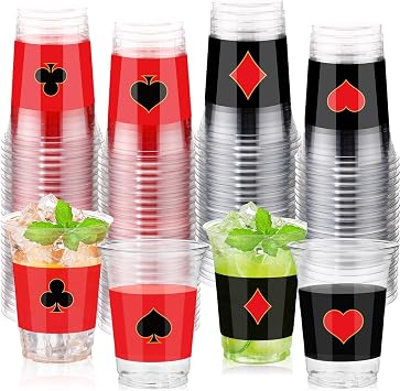 100 Pcs Casino Plastic Cups Bulk 16 oz Clear Disposable Cups
