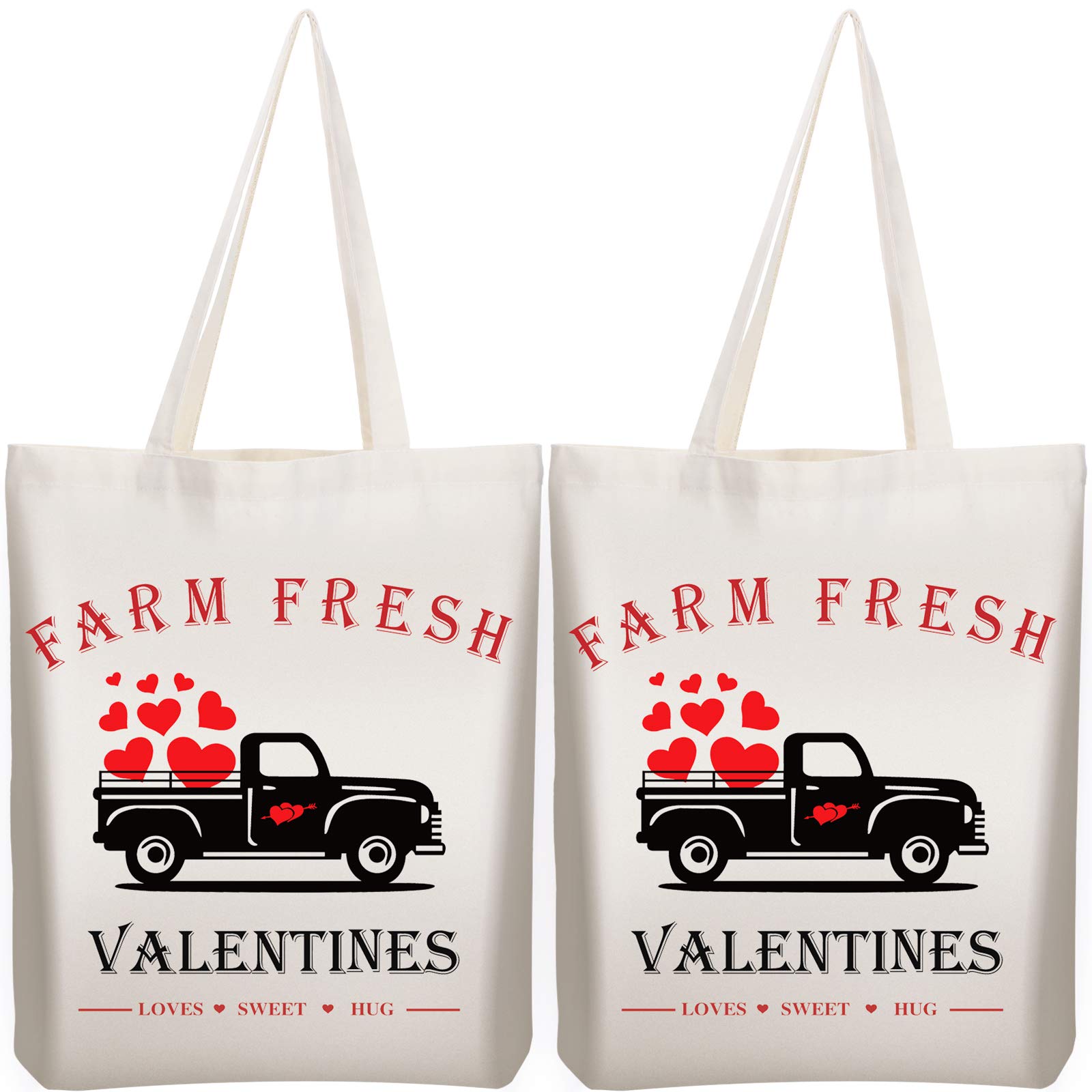 Weewooday 2 Pieces Valentine's Day Tote Bags Tote Bags Sacks Bag Reusable Canvas Tote Shoulder Bag Shopping Bag Handbag for Valentine's Day Party Grocery Shopping Market (Farm Fresh)
