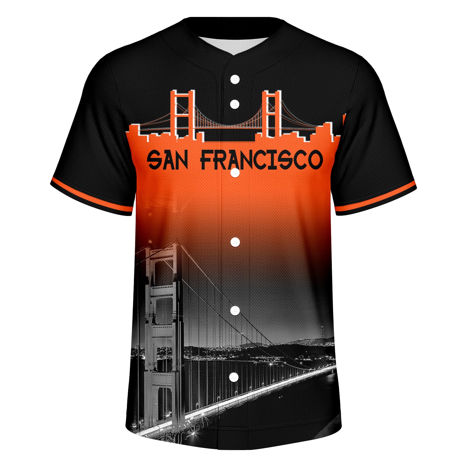 Baseball City Night Skyline Silhouette Jersey Button Down Casual Shirts Streetwear Outfits Fans Tops for Men Gifts S-2XL