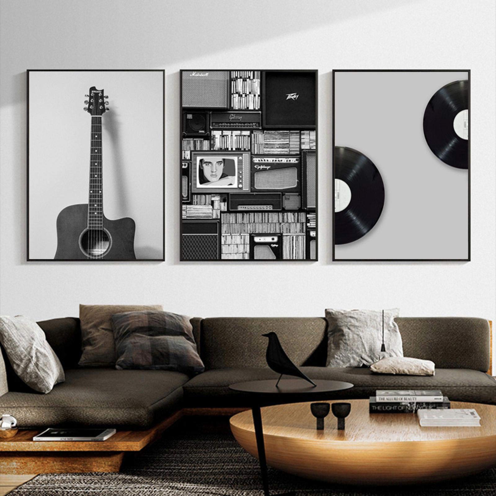 Obraz na płótnie płyty winylowe sztuka ścienna czarny biały vintage muzyka plakaty i wydruki obrazy ścienne salon dekoracja domu 70 x 80 cm (28 x 32 cale) x 3 bez ramki