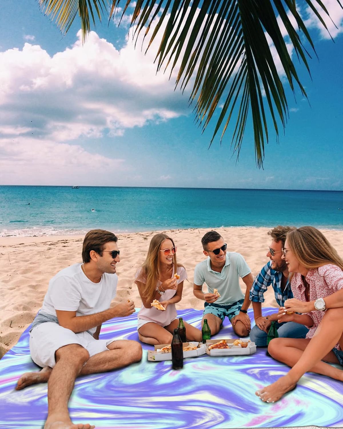 Abstract Marble Colorful Gradient Beach Blanket Waterproof Sandproof Outdoor Picnic Mat 118"x108" Ombre Fluid Lightweight Large Beaach Blankets with 4 Stake & 4 Corner Pockets