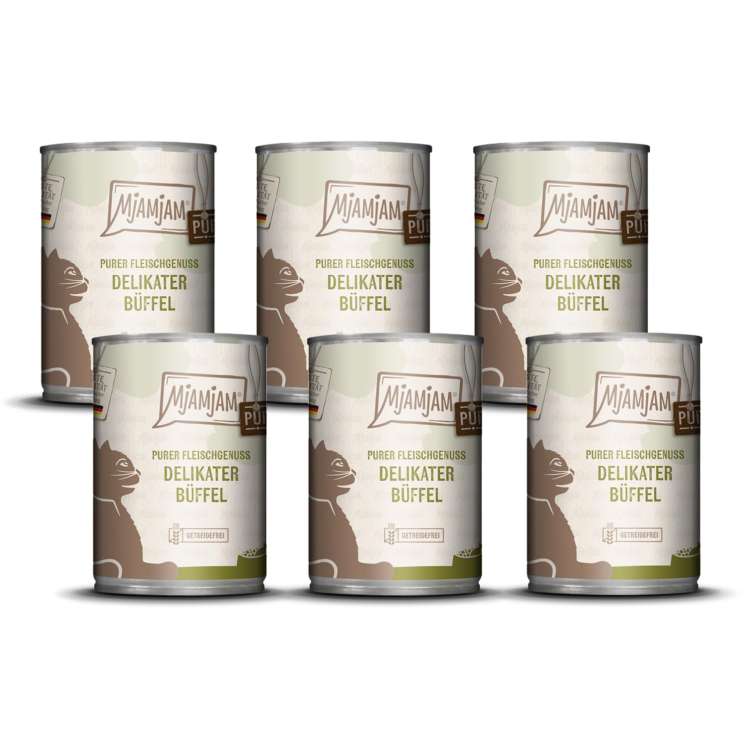 MjAMjAM - Comida húmeda Premium para Gatos - Puro Placer de Carne - Delicioso búfalo Puro, Pack de 6 (6 x 400 g), sin Cereales y con Carne Extra