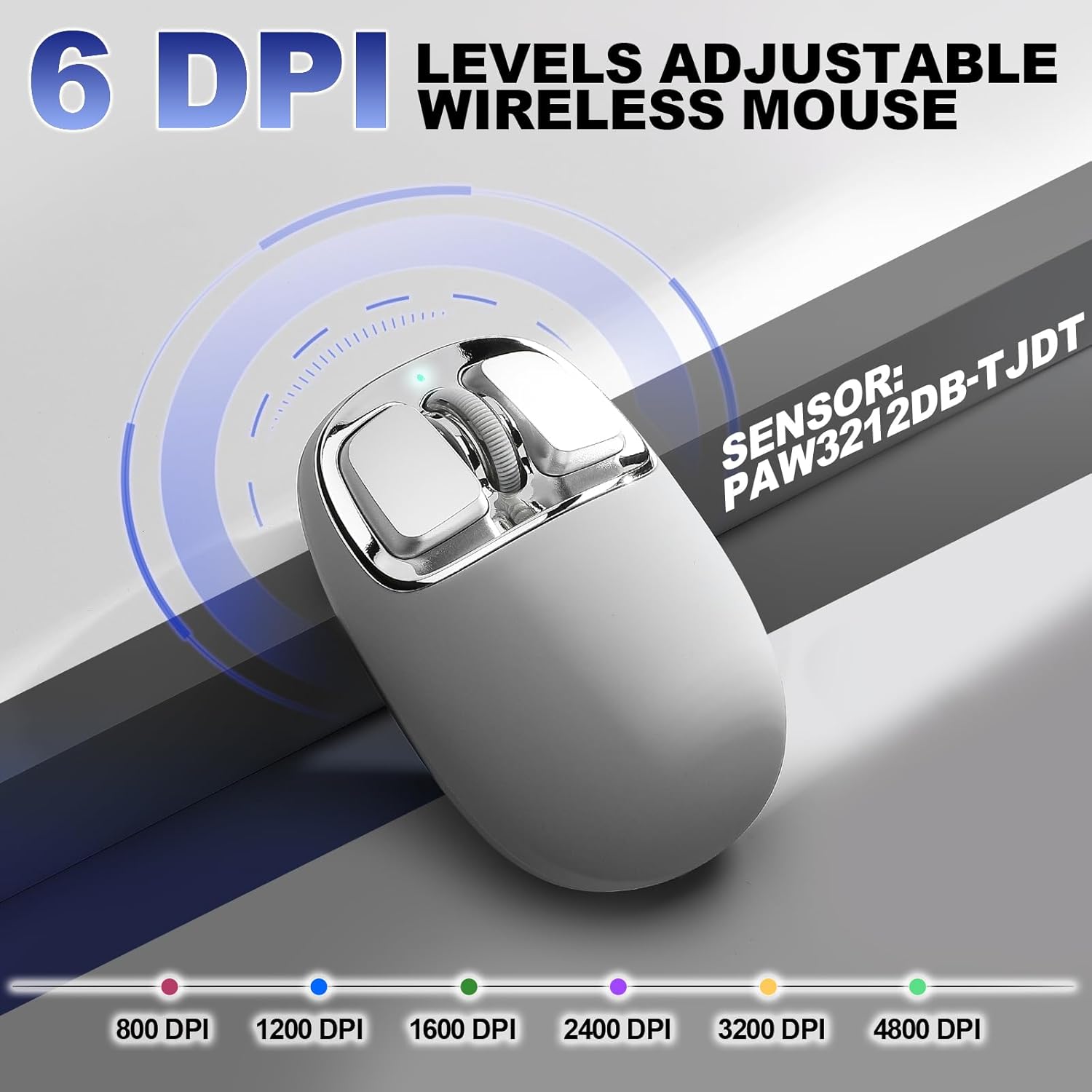 YUNZII C1 Silicone Wireless Mouse, Tri-Mode 2.4G/USB-C/Bluetooth Mouse, 4800 DPI Optical Tracking, 6 Adjustment Levels, Customize Mice for Laptop, Computer, iPad, MacBook (Gray Silver)