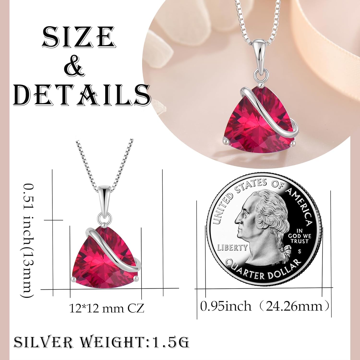 Birthstone Necklace for Women 925 Sterling Silver Triangle cut CZ Halo Pendant Necklaces Infinity Jewelry Gift for Birthday Christmas Mother's Day - Image 6