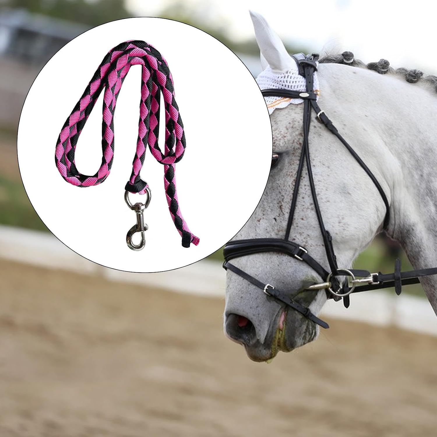 Generic Horse Lead Rope with for Equestrian Use, 2.5m Pink and Black, Optional