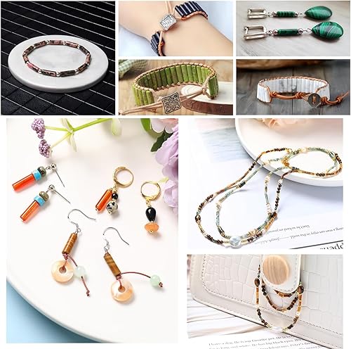 Miniatura 7 de HAAMIIQII 28 piezas de cuentas naturales de África turquesa de África, tubo cilíndrico de columna, cuentas sueltas de piedras preciosas para hacer