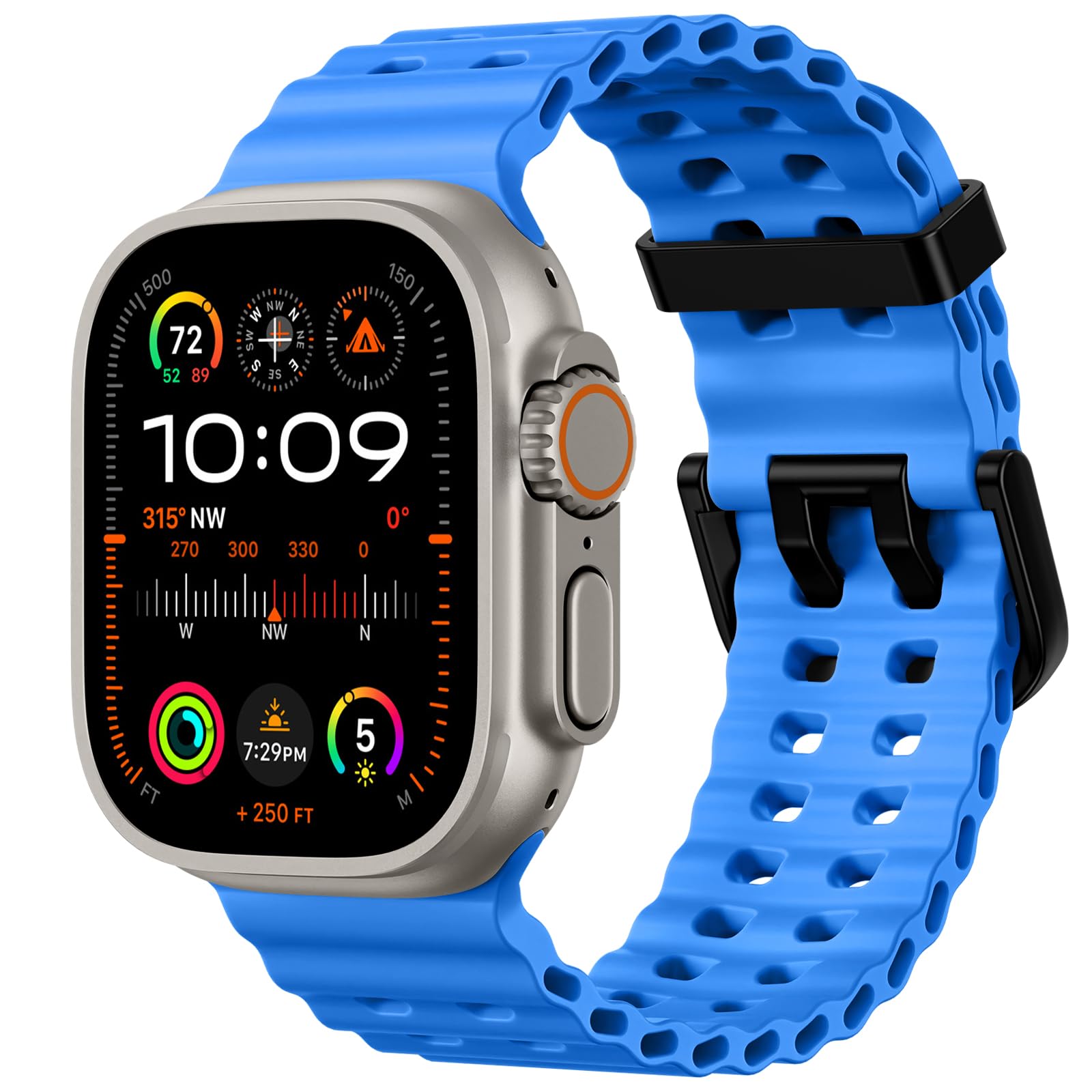 Photo 1 of Odbeai Ocean Sport band Compatible with Apple Watch Ultra 2 3/Ultra Band for Men 49mm 46mm 45mm 44mm 42mm,Soft Silicone Breathable Waterproof Outdoors for iWatch Series 11 10 9 8-1 SE Blue Men Women