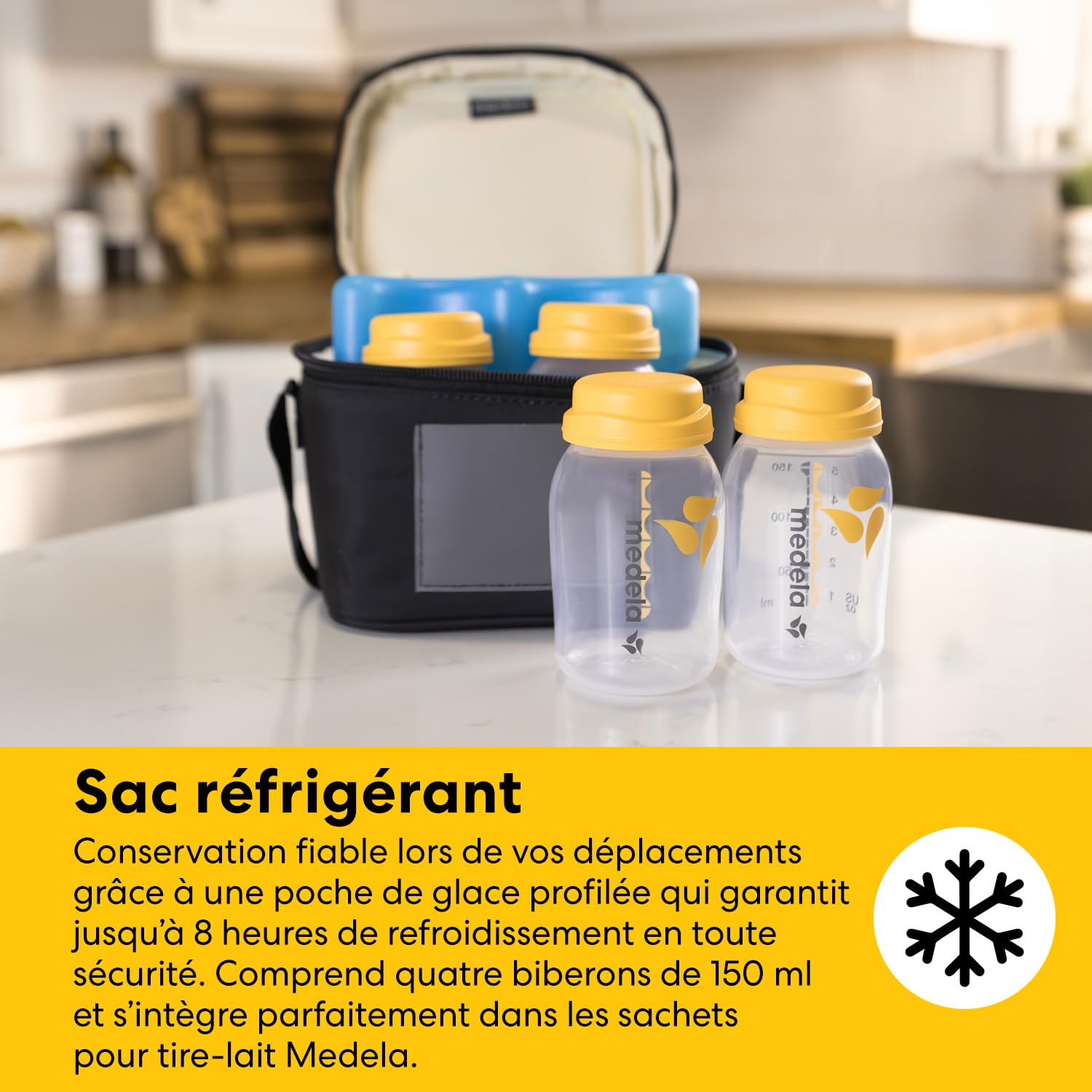 Medela kit de conservation du lait maternel tout-en-un avec biberons de 150 ml, sachets Easy Pour et réutilisables, sachet pour micro-ondes Quick Clean et sac isotherme avec poche de glace profilée