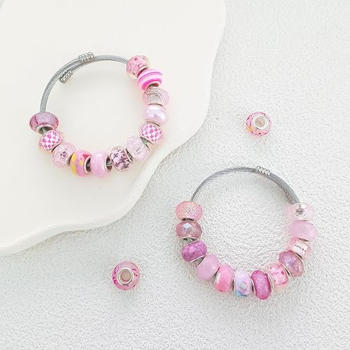 Vista 26 de Cuentas de agujero grande negro europeo para bolígrafos, 100 piezas surtidas de agujeros grandes de hadas, varita de jardín, cuentas espaciadoras