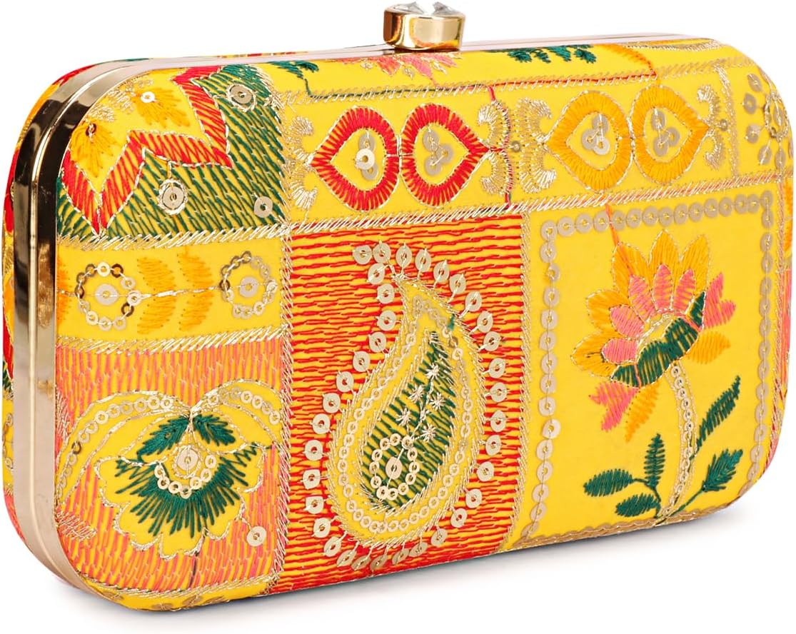 LONGING TO BUYHand Crafted Designer Box Clutch For Women, Zari Embroidery Clutch For Women/Hand Clutch For Women