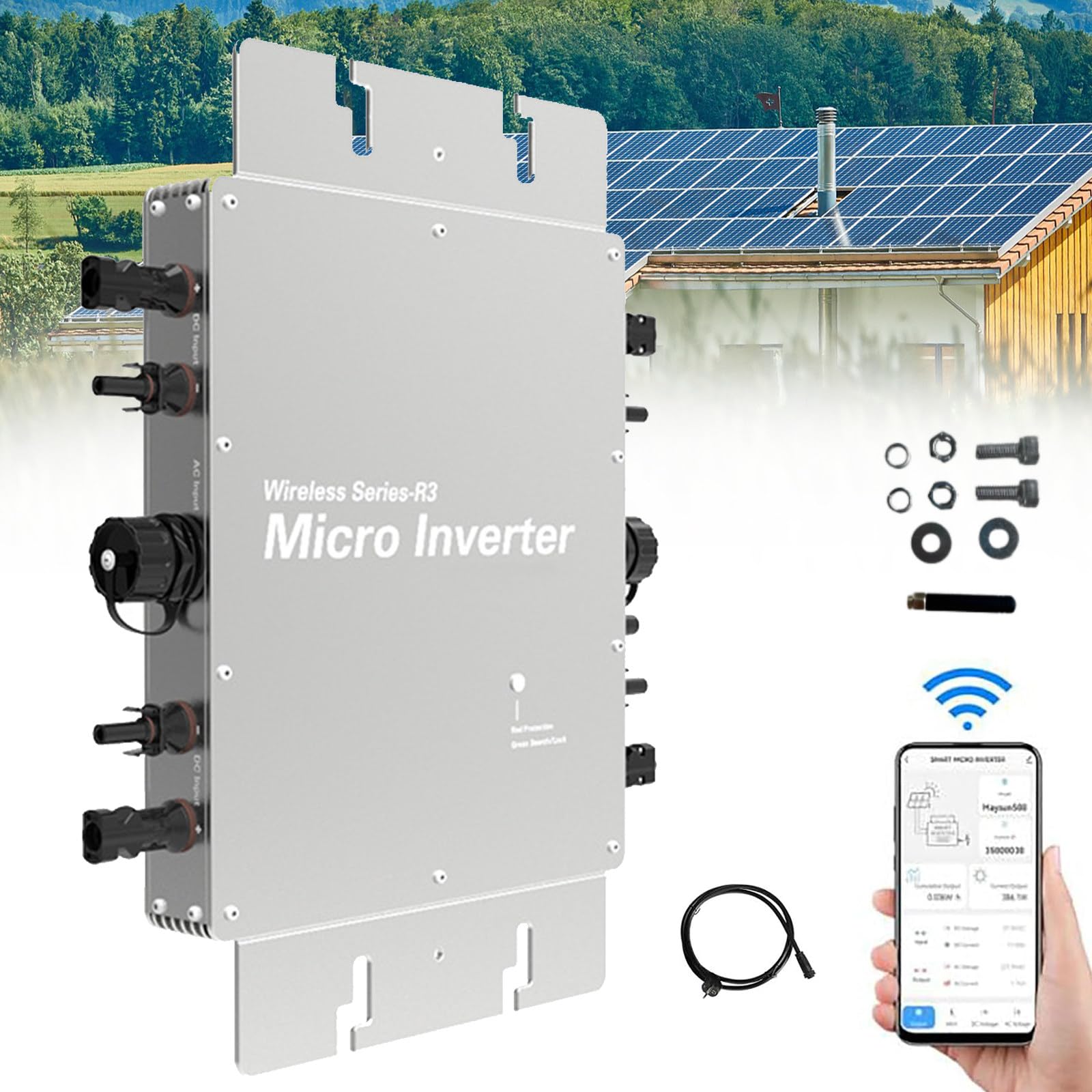 Mikroinwerter sieciowy solarny Wodoodporne sterowanie MPPT DC na AC 120 V 230 V Mikroinwerter ze stopu aluminium do paneli słonecznych, srebrny (1600 W)