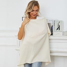 PPOGOO Muslin Nursing Cover for Baby Breastfeeding, Breathable Privacy Nursing Covers for Mom 100% Cotton Breastfeeding Cover with Rigid Hoop for Mother Nursing Apron (Beige)