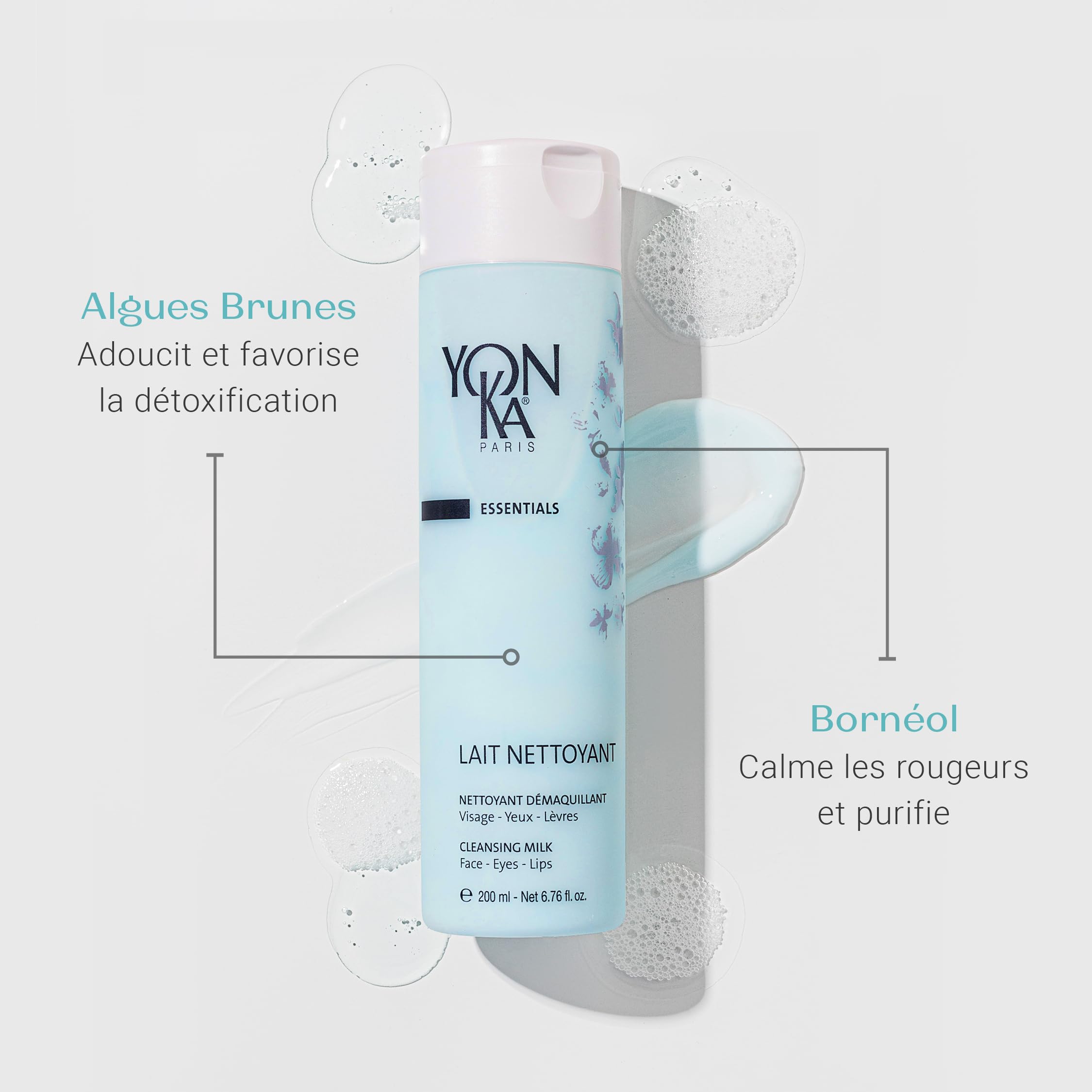Lait Nettoyant Yonka 200ml - Visage, Yeux & Lèvres - Démaquille, Nettoie et Apaise - Tous Types de Peaux, Convient aux Peaux Sèches et Sensibles - Texture Veloutée - Rinçage à l'Eau
