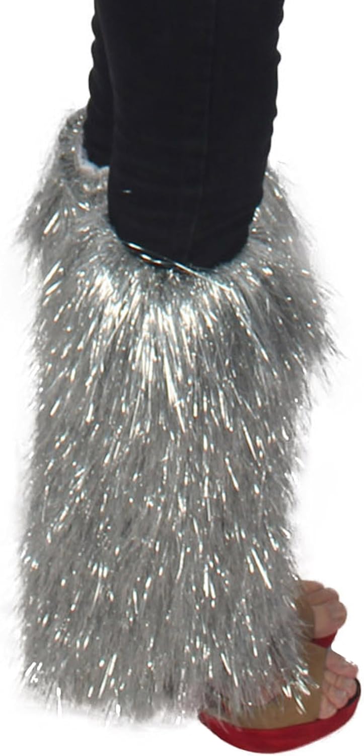 HPO Adult Unisex Festival Short Silver Tinsel Leg Warmers | Perfect for your next Rave and Party!