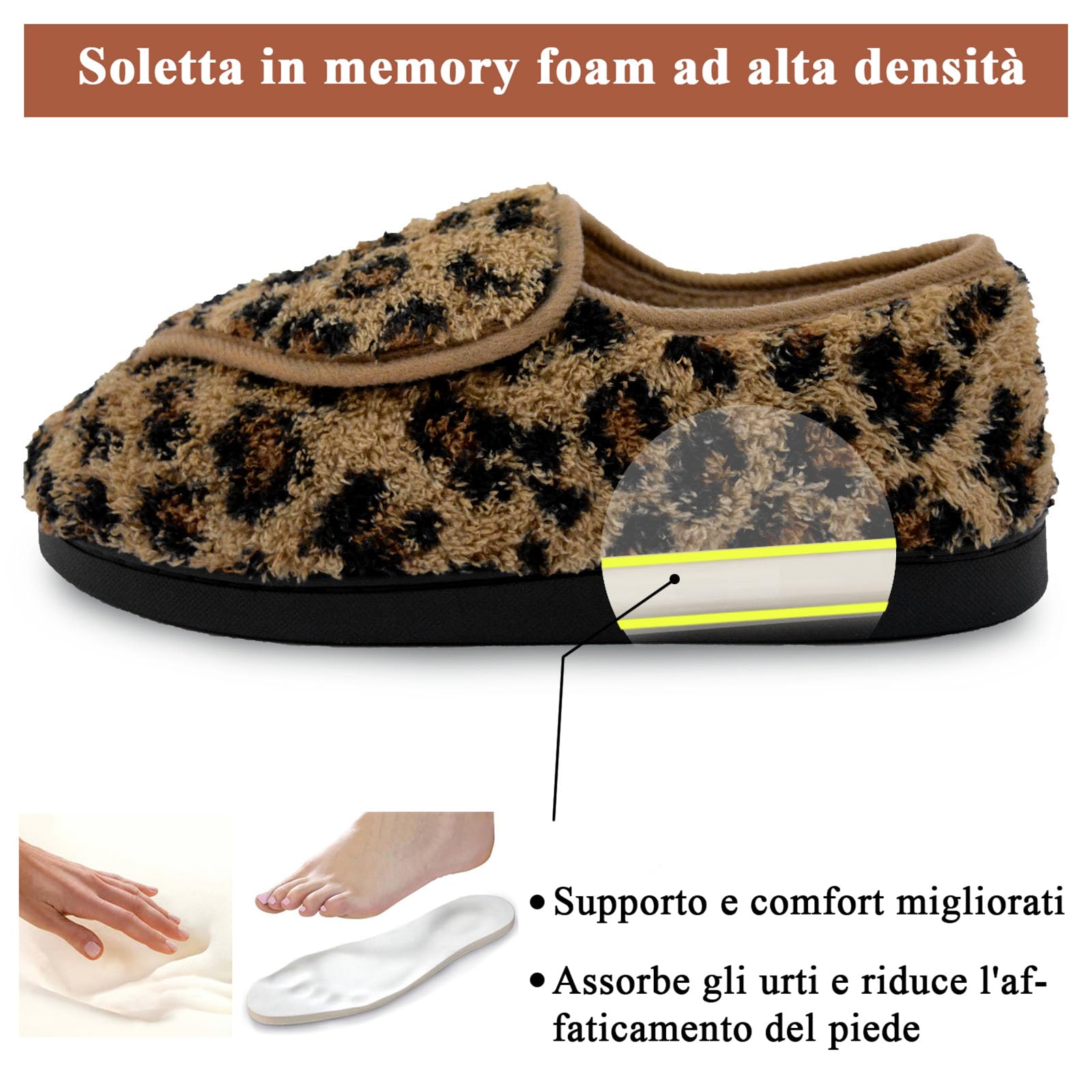 Git-up Pantofole per Diabetici in Memory Foam per Artrite da Donna, Edema, Scarpe da Casa Chiuse Comode e Regolabili