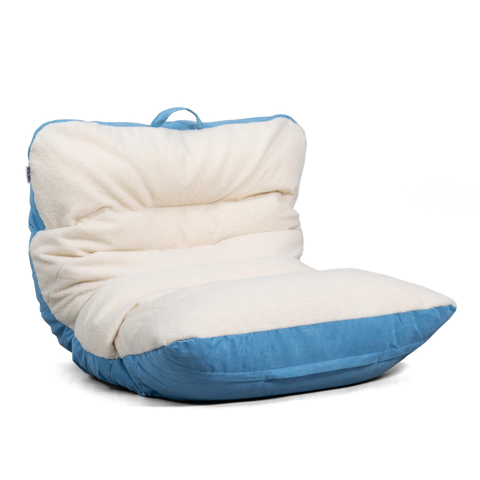 Big Joe Roma Bean Bag Chair, Oat Sherpa and Dusty Blue Vegan Suede, Soft Polyester, 3 feet
