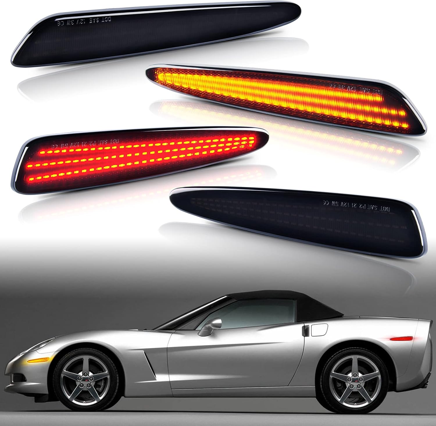 Gempro LED Side Marker Light Kits Lamps for Chevy Corvette C6 20052013 Front Amber