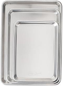 Naturals 3 Piece Baker's Delight Set, Natural Aluminium Baking Sheet with Superior Heat Conductivity, Premium Bakeware Made in The USA, Silver, Aluminum