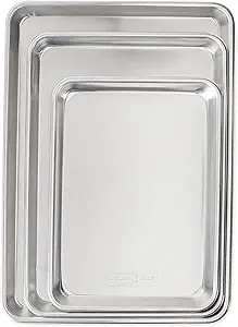 Nordic Ware Naturals 3 Piece Set - USA Made Aluminum Commercial Quality Sheet Pan for Baking or Roasting, Encapsulated Galvanized Steel Rim Prevents Warping; Half Sheet, Jelly Roll and Quarter Sheet