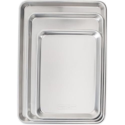 Nordic Ware Naturals 3 Piece Set - USA Made Aluminum Commercial Quality Sheet Pan for Baking or Roasting, Encapsulated Galvanized Steel Rim Prevents Warping; Half Sheet, Jelly Roll and Quarter Sheet