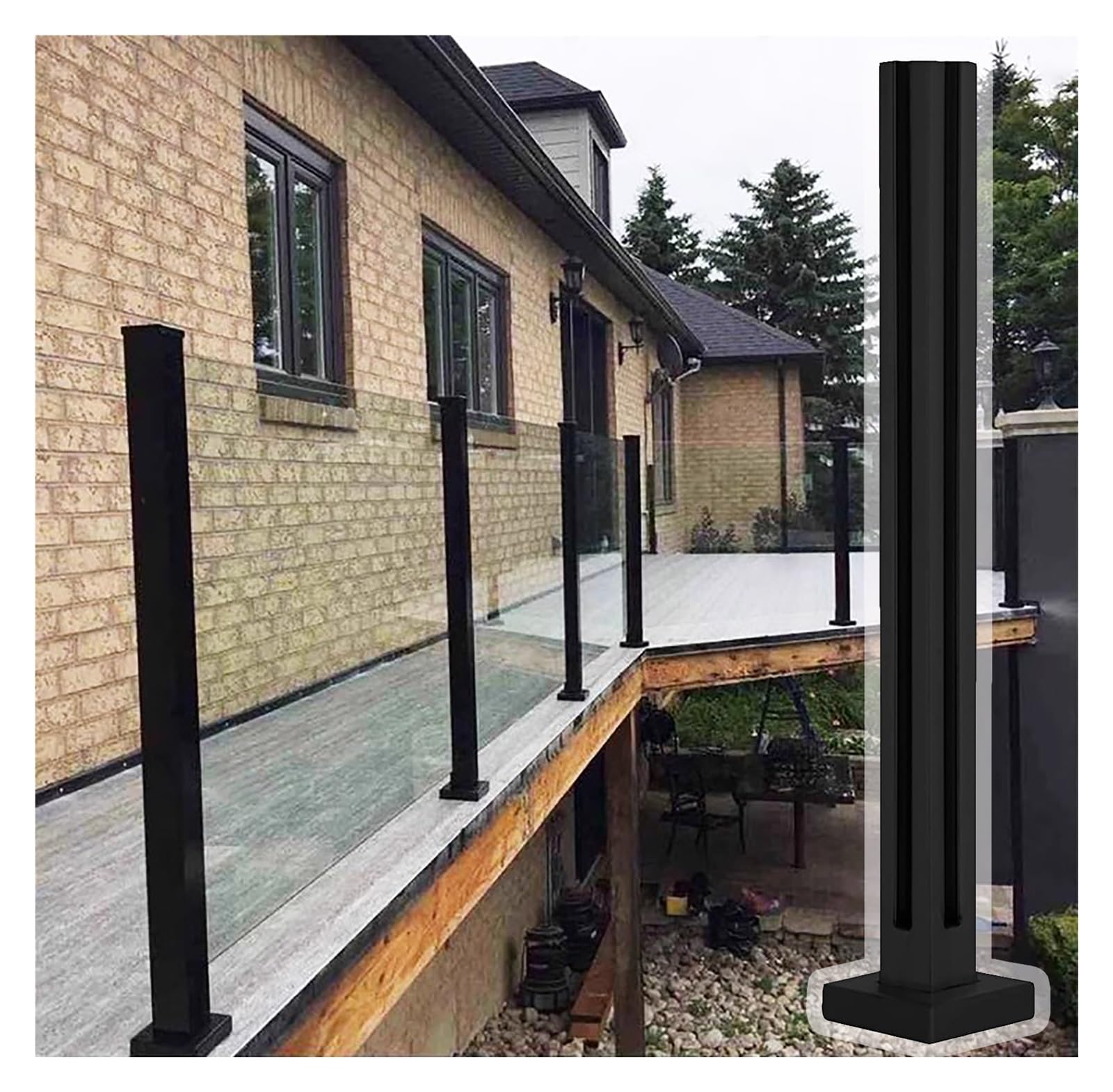 Poteau de balustrade escalier inox 304 noir 65cm angle garde-corps balcon
