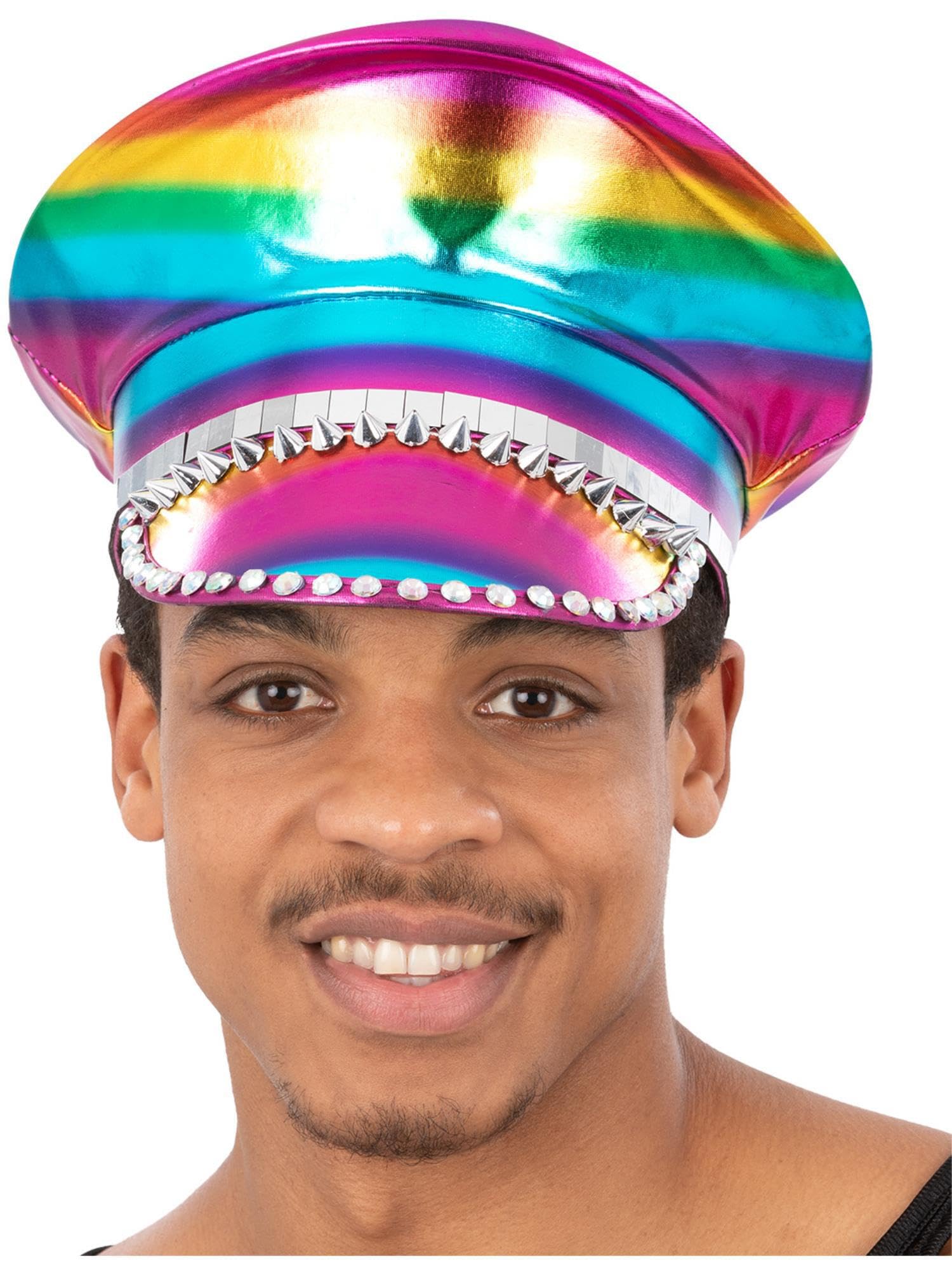 Smiffys Metallic Studded Rainbow Captains Hat, School Days Fancy Dress, Troops Dress Up Hats