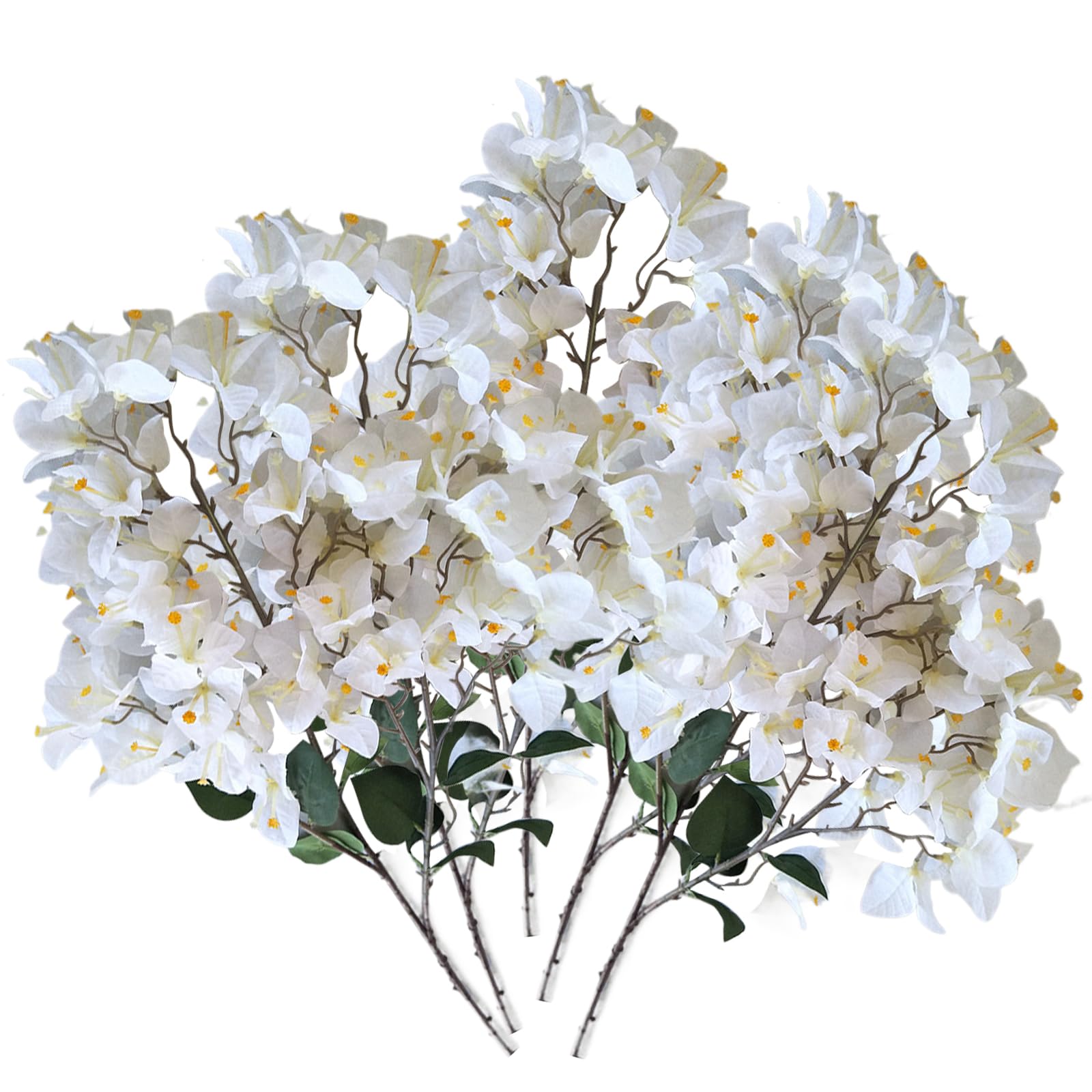 Hintyne Bougainvillea Plants 5PCS Artificial Bougainvillea 38.6 Inch Silk Plants Realistic Flowers Stems for Wedding Table Runner Home Decor, White