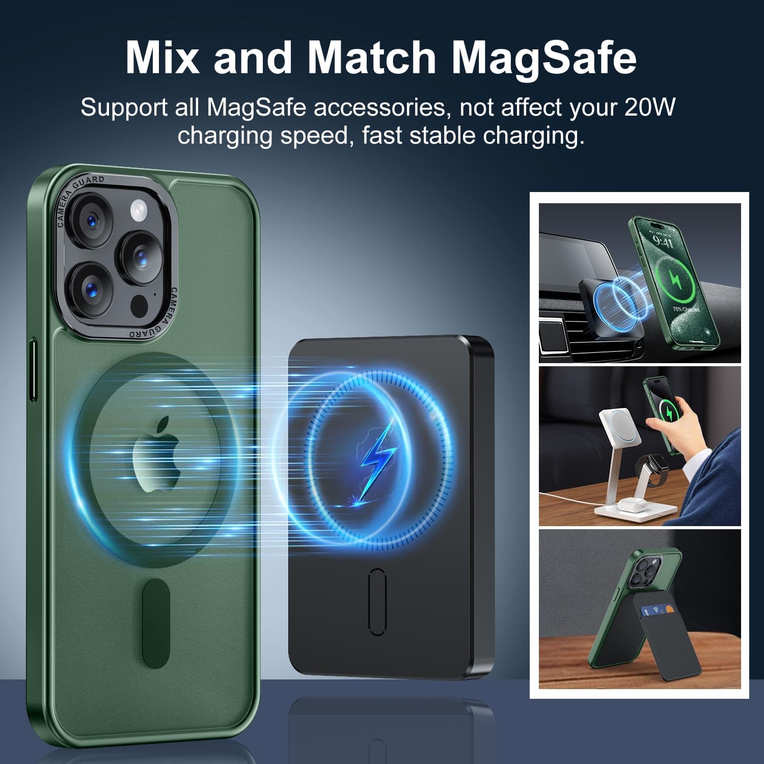 Vooii Strong Magnetic for iPhone 15 Pro Max Case, [Compatible with Magsafe] [13FT Military Grade Drop Protection] Slim Shockproof Translucent Matte Case for iPhone 15 Pro Max 6.7 inch - Midnight Green - Image 2