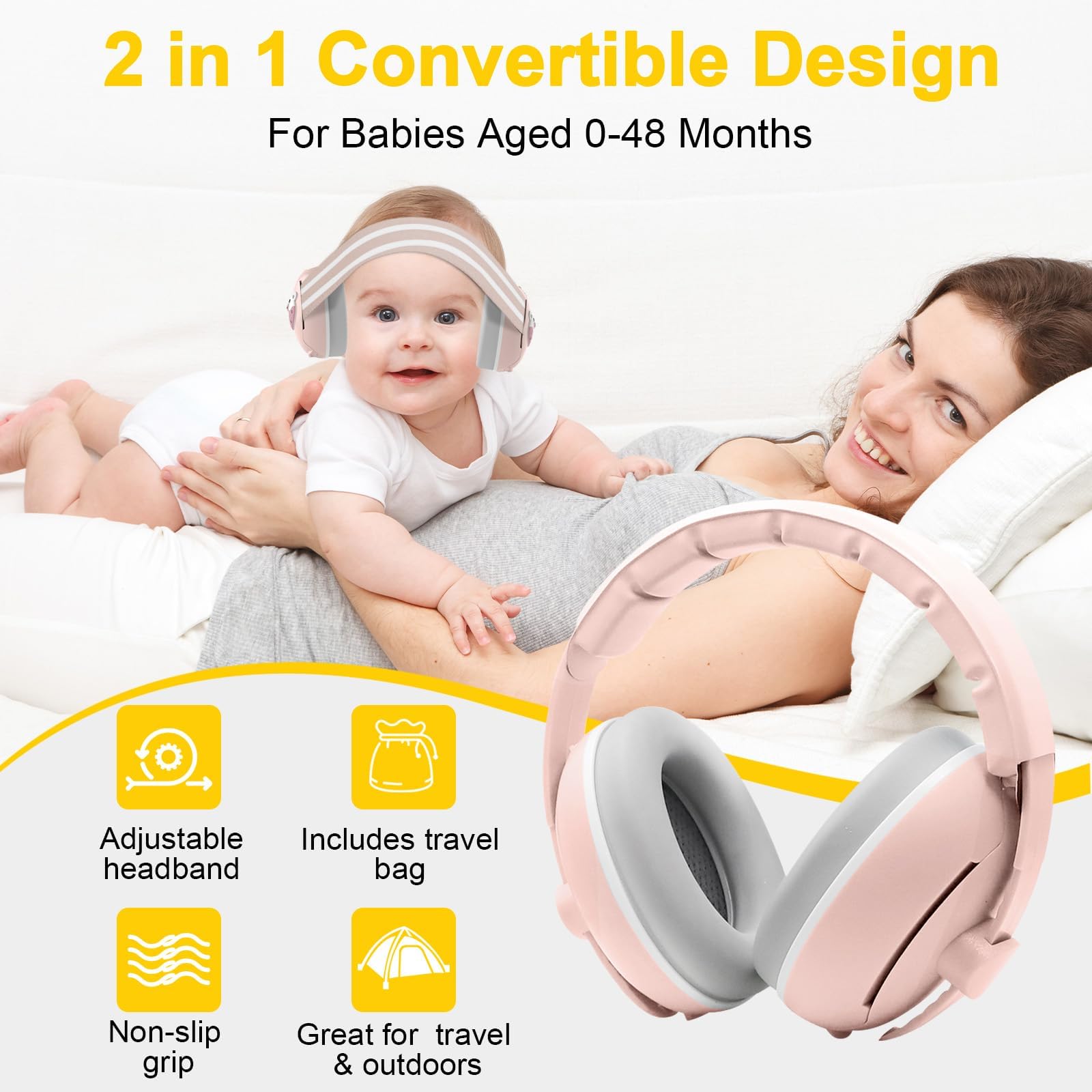 Robofun Casque Anti Bruit Bébé, 2 en 1 Casque Anti Bruit Pour Bébés