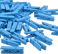 Vista 6 de BronaGrand 100 piezas Mini clip de papel de madera azul, clip de pinzas para ropa, clips de línea de ropa, clips de fotos