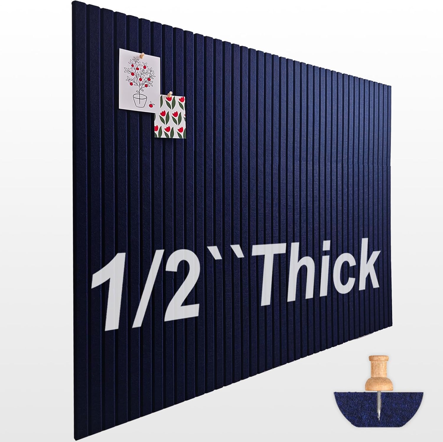 Large Cork Board for Office Decor, 48"x 36" - 1/2” Thick Felt Bulletin Board, 12 Pack Felt Board with Safe Removable Adhesive Tabs, Pin Board Cork Boards for Walls - Dark Blue