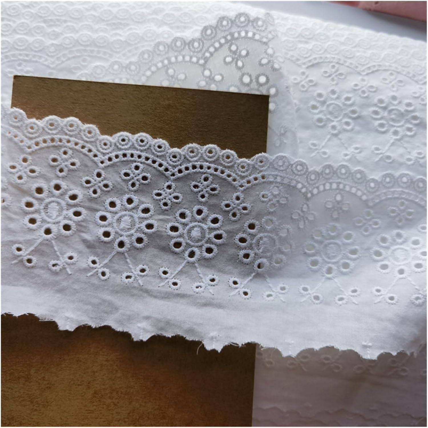 Pure Cotton Hollow Embroidery Color Fine Cotton Lace Accessories 6 Meters(Light Pink)