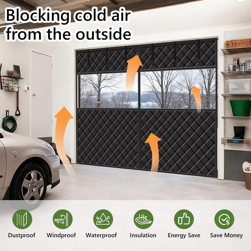 Winters Garage Door Screen Magnetic Thermal Insulated Door Curtain 183x183cm 274x213cm 229x229cm Thermal Garage Door Cover Weatherproof(Czarny,W274xH213cm)