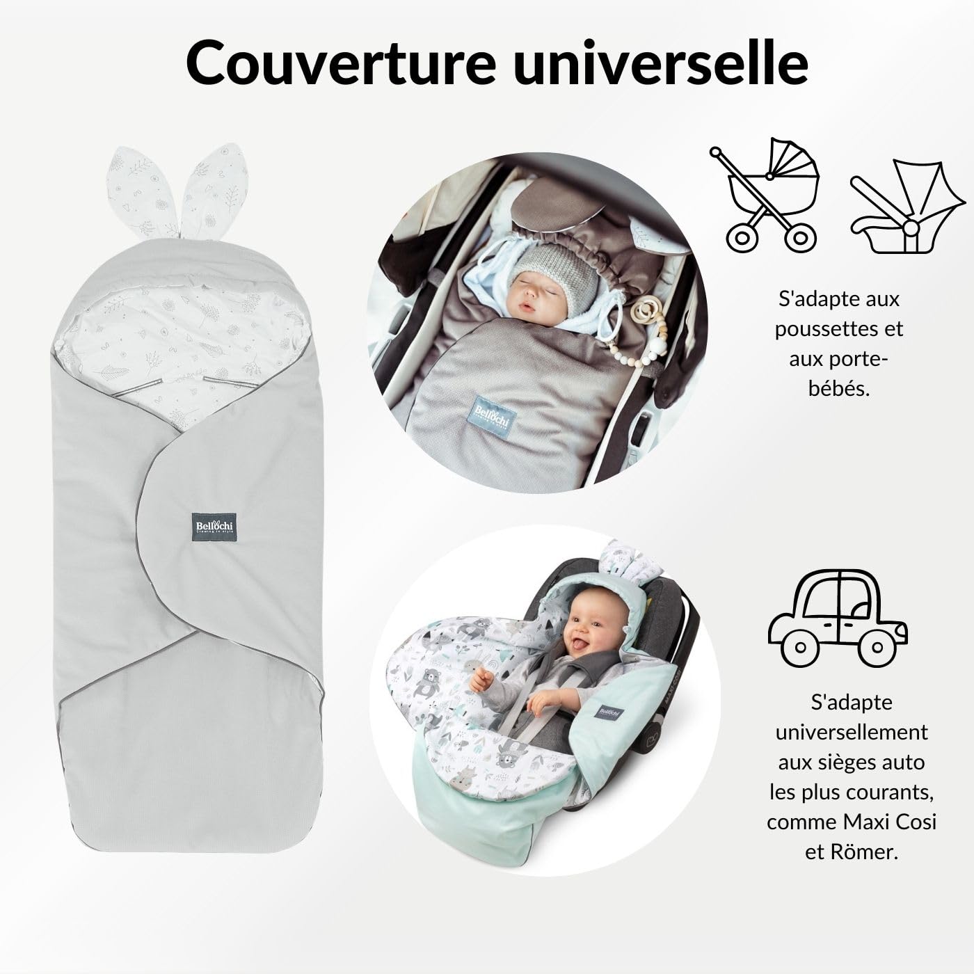 Couverture de siège Auto Bellochi pour bébé de 0 à 12 Mois – Confort Ultime pour Votre bébé en Voyage