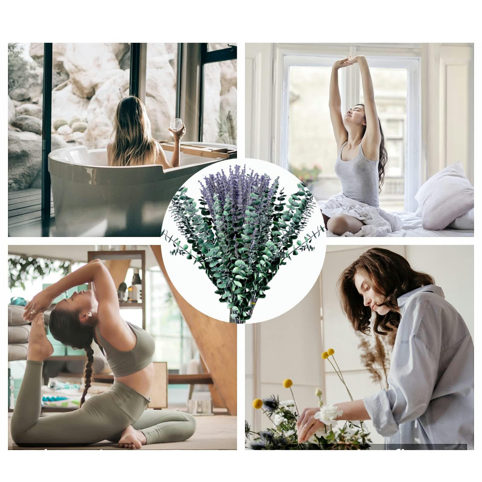 110 stuks gedroogde mix eucalyptus & lavendel en rozenboeket for douche, 17'' natuurlijke echte hangende bewaarde bladeren groen geur for badkamer woonkamer keuken