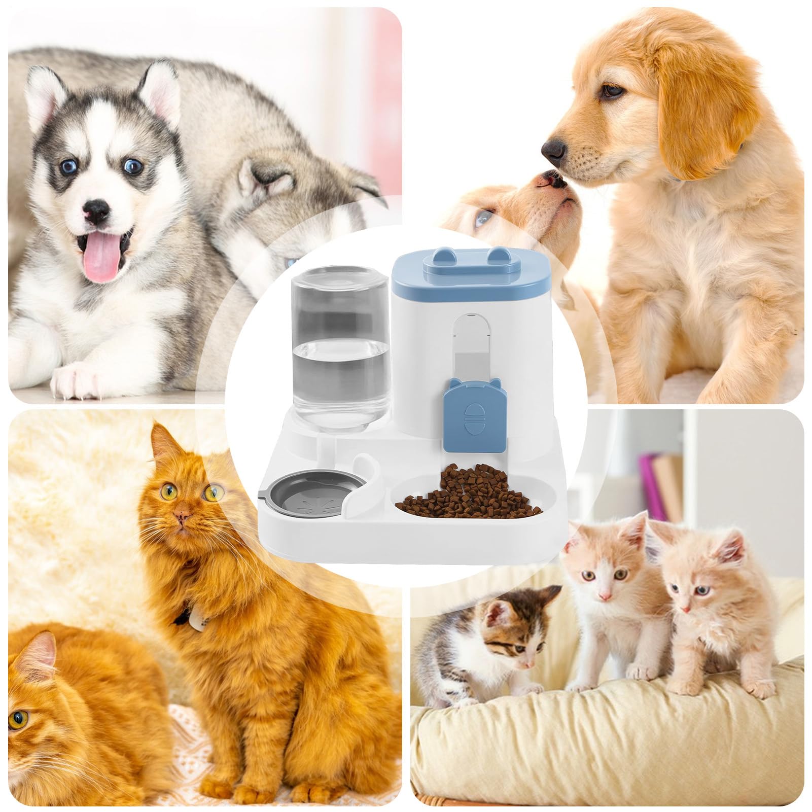 Distributore automatico 2 in 1 per gatti e cani, con serbatoio d'acqua e crocchette, mangiatoia e abbeveratoio grande capacità per animali domestici interni