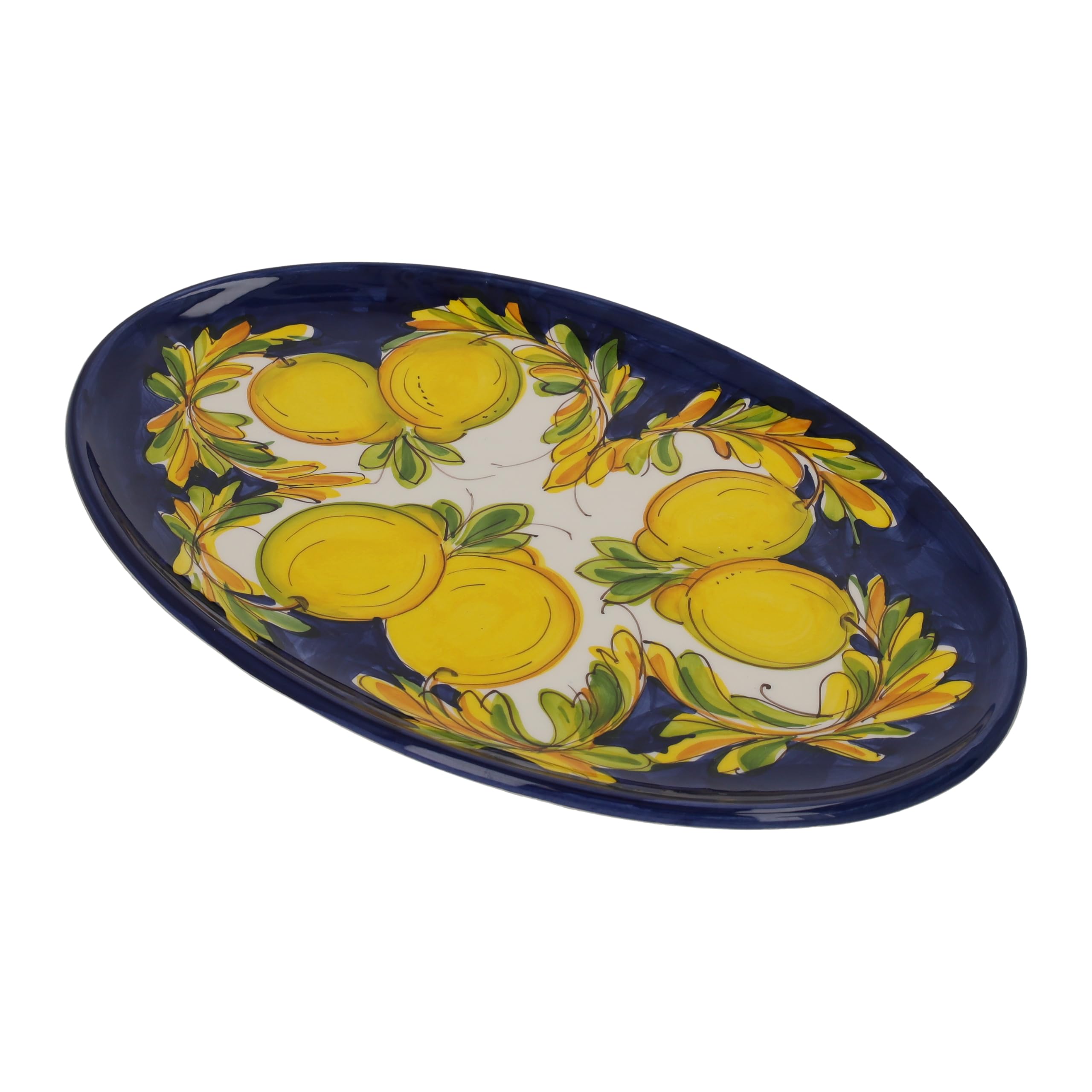 KEYHOMESTORE | Vassoio Ovale in Ceramica Elegante con decorazione limoni, Made in Italy (36x25cm)