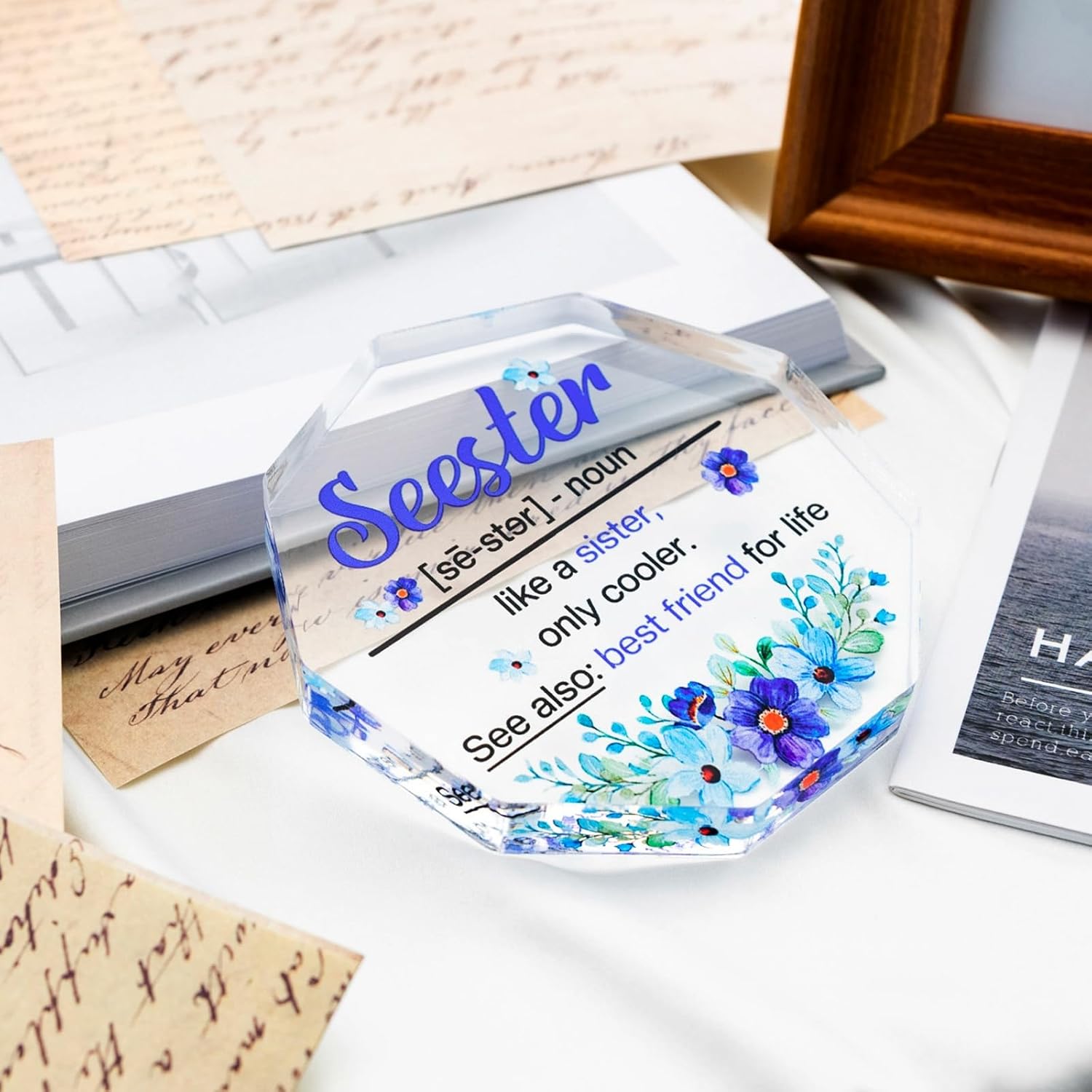 Valentines Day Gifts for Sister from Sisters Friendship Gifts for Women Friend Soul Sister Sisterhood Gift Birthday Blue Purple Flowers Seester Ornament - Image 5