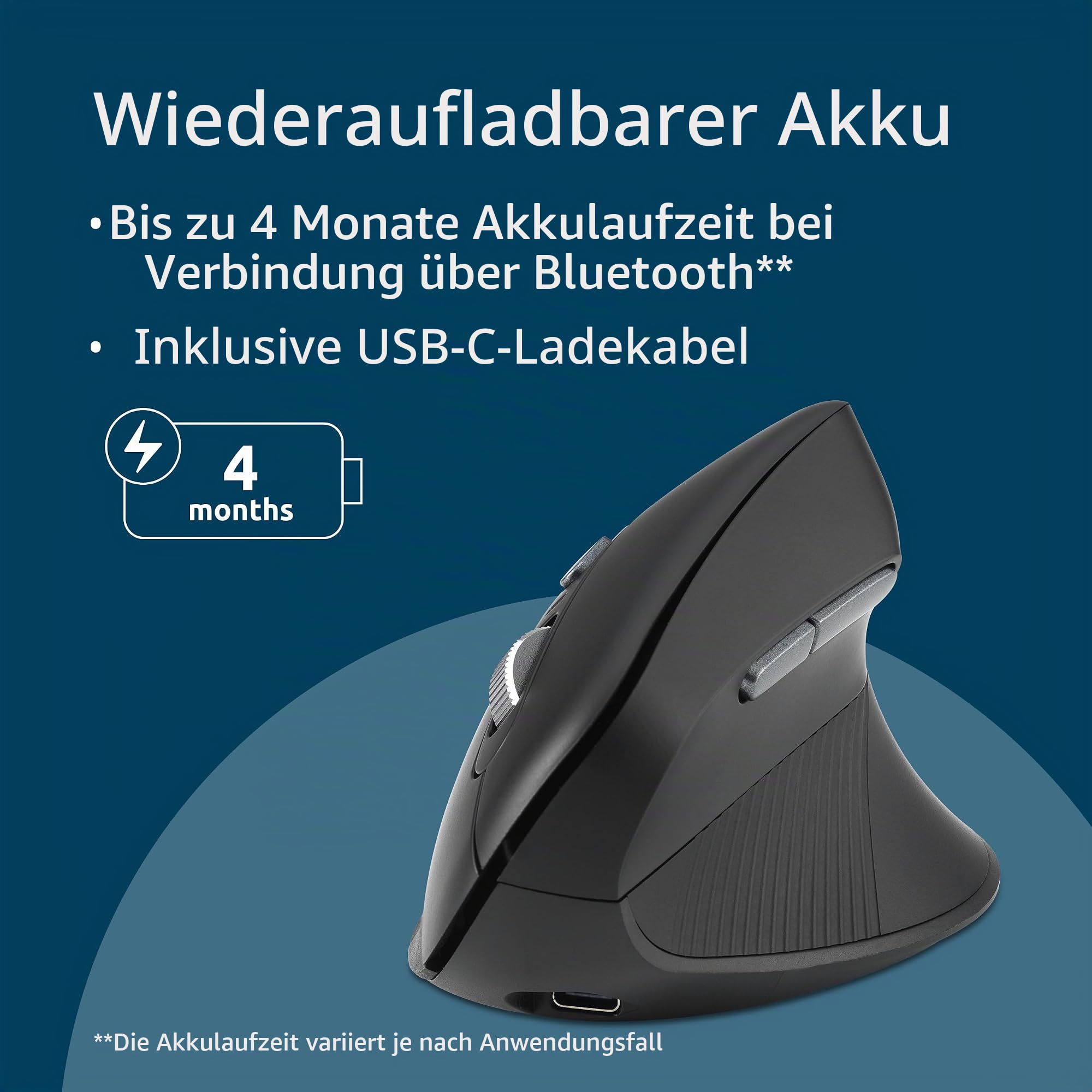 Kensington Pro Fit Ergo MY630 EQ Wiederaufladbare Bluetooth-Maus, kabellos, 55 % Recyclinganteil (PCR), PC-Maus mit 4 Monaten Batterielebensdauer pro Ladung (K72482WW)