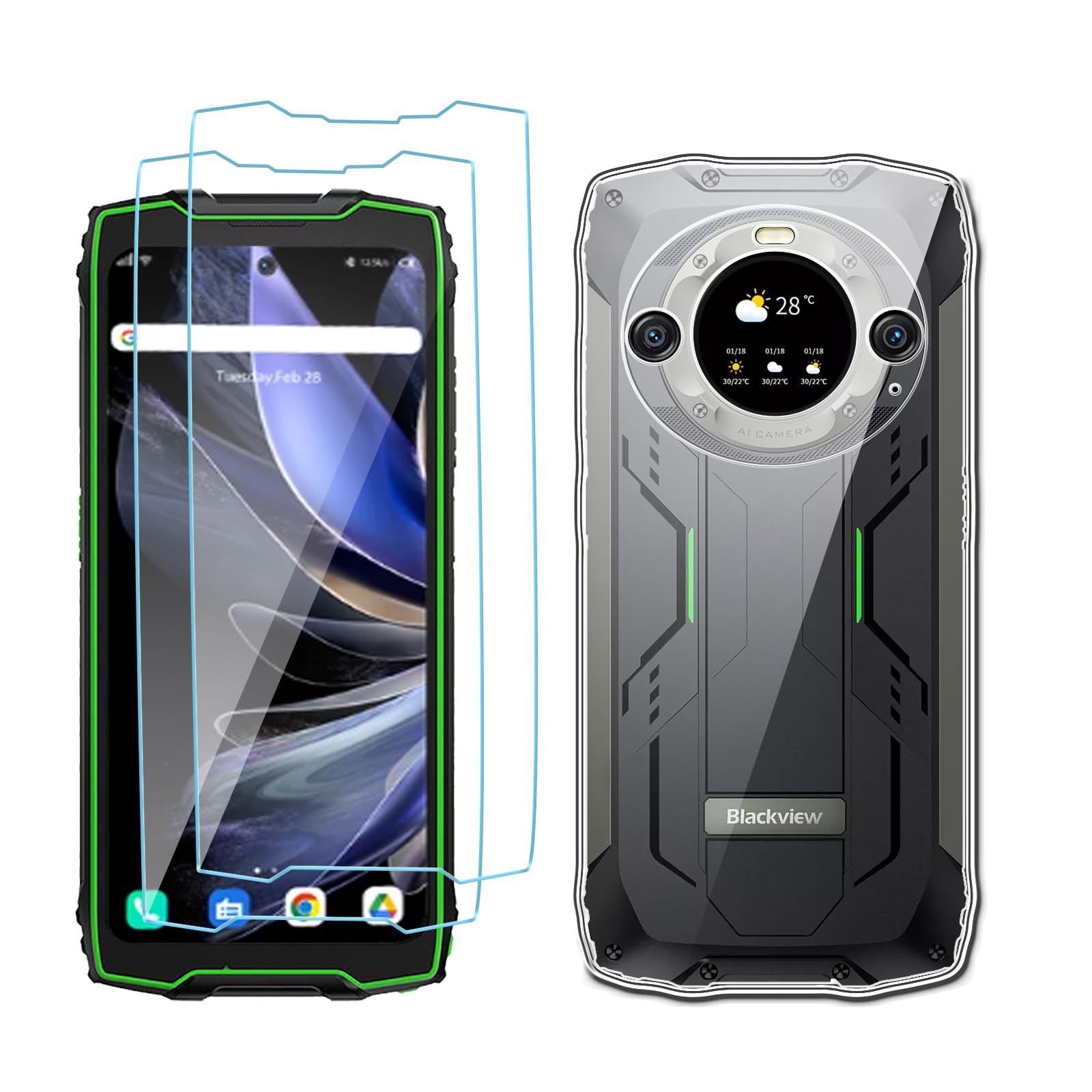 Case for Blackview BV9300 Pro (6.7") Transparent Case + 2 Tempered Glass Screen Protectors, Soft TPU Silicone Case