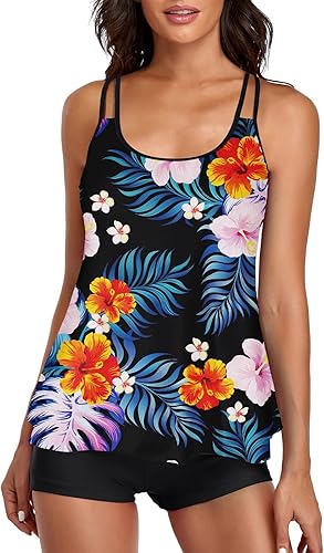 Miniatura 3 de Omichic Traje de baño con control de abdomen para mujer conjunto de tankini para bikini de dos piezas blusa sin mangas con pantalones cortos