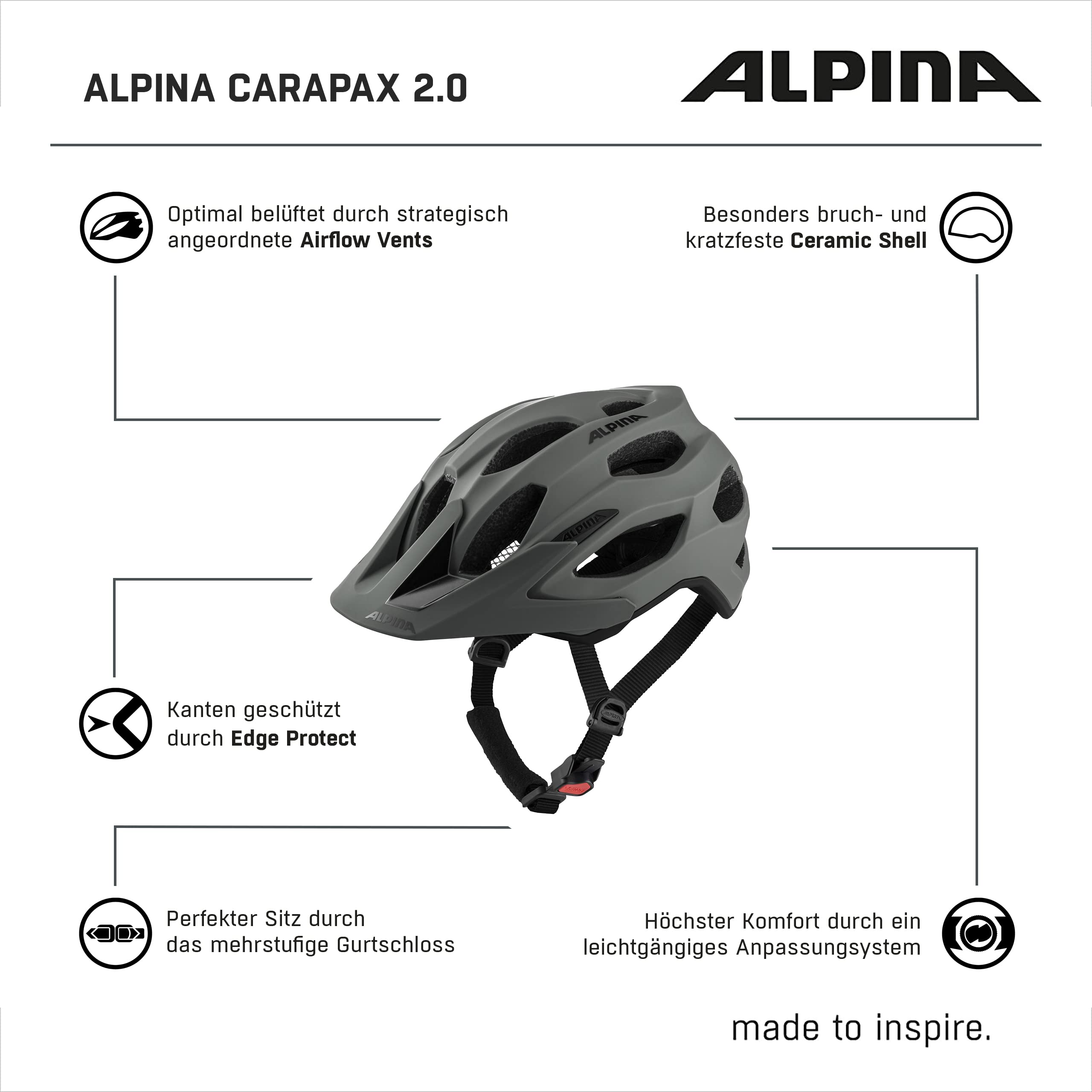 ALPINA Carapax 2.0 - Leichter, Stabiler & Komfortabler Fahrradhelm, mit Fliegennetz & Antibakteriellen Polstern, Für Erwachsene